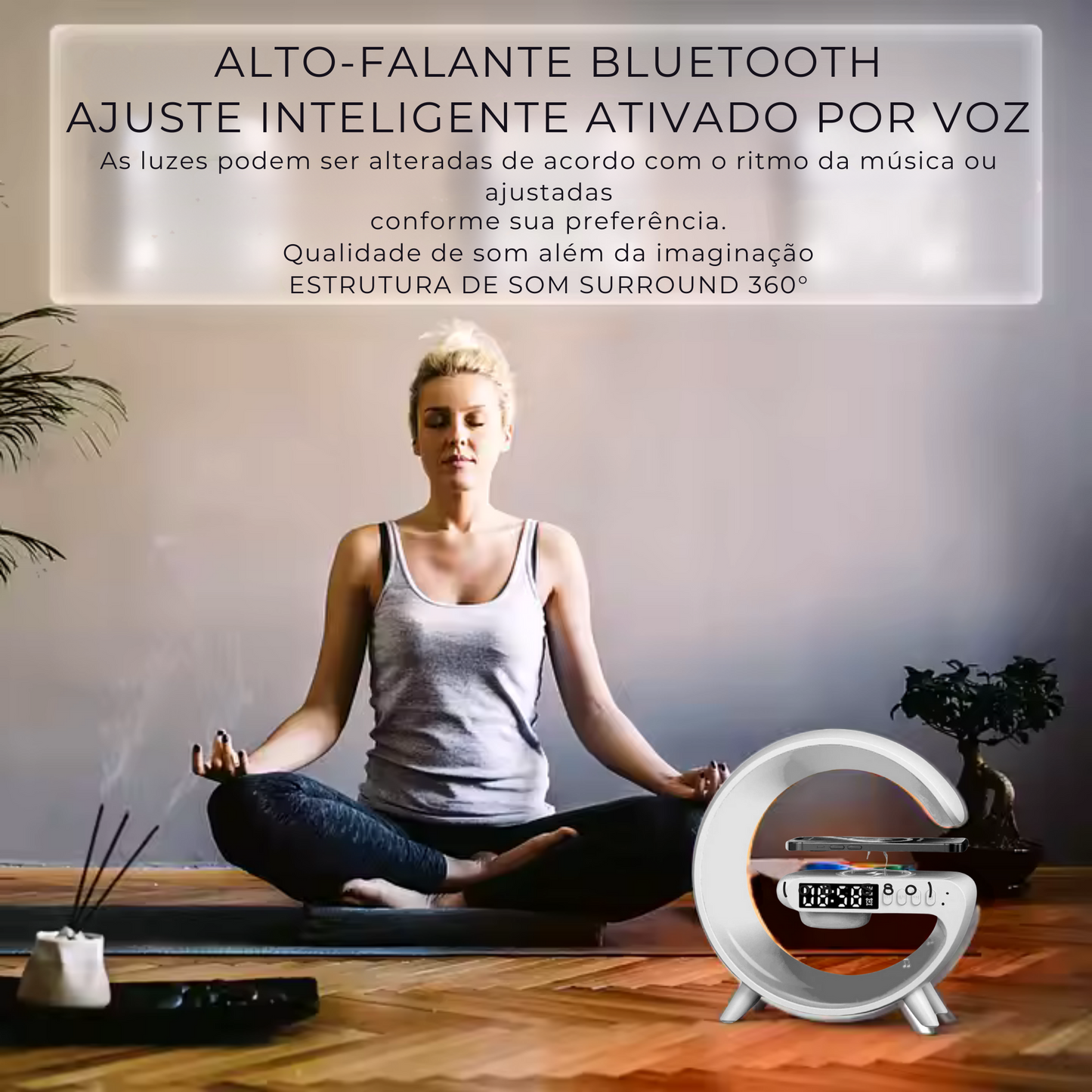 ALTIFALANTE BLUETOOTH 4 EM 1 COM CARREGADOR SEM FIOS E LUZ